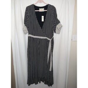 NWT Anthropologie Maeve MOCK WRAP Midi Dress Black White US Plus Size 20W UK 26W